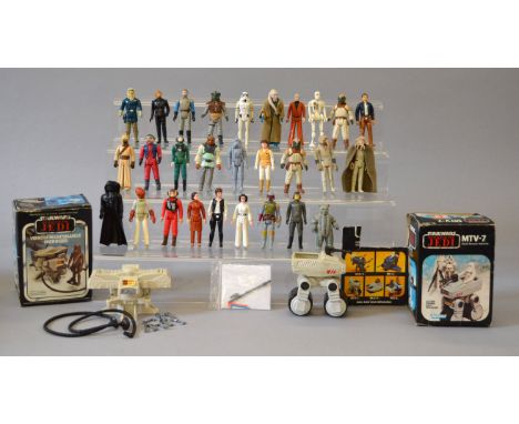 Kenner Star Wars: 28 x vintage figures, some with original accessories and weapons; MTV-7, complete; Vehicle Maintenance Ener