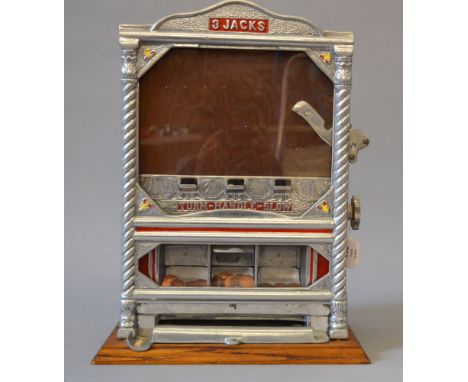 Charles Fey & Sons 3 Jacks coin drop slot machine, c. 1910. On 1p play. With key for back, working when tested by vendor.