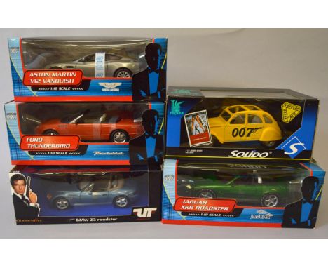 James Bond 007. Five boxed James Bond related 1:18 scale model cars including three from the Paul's Model Art '007 40th Anniv