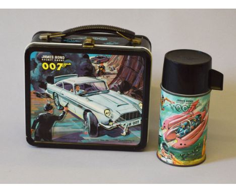 James Bond 007. Aladdin James Bond tin lunchbox, c.1966, featuring images from Thunderball and Goldfinger, with flask featuri