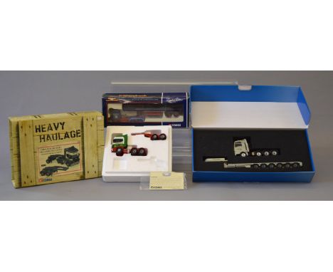 Three boxed 1:50 scale diecast truck models, Corgi CC12508 'Killingbeck' with bagged mirrors and certificate, Corgi Heavy Hau