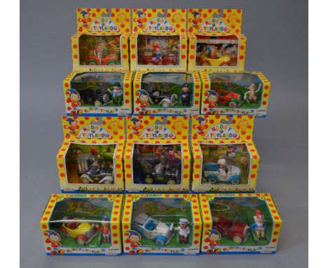 Twelve boxed diecast models, all different versions  from the Corgi 'Toyland Cars' range. Models appear VG in generally G+/VG