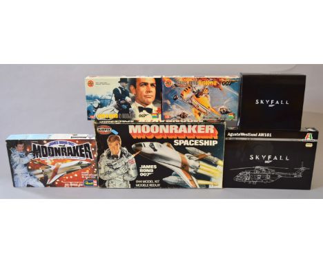James Bond 007. Six plastic model kits: Italeri #48182 Skyfall Agusta Westland AW101 1:100 scale Helicopter; Italeri #1332 Sk