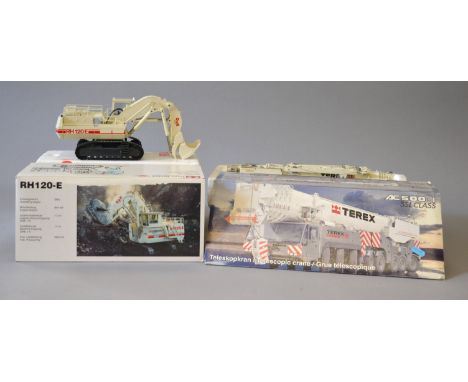 Two Conrad Terex 1:50 scale diecast models: 2771/02 O&K RH120-E; 2098/0 Telescopic Crane AC 500-1. VG, boxed. (2)