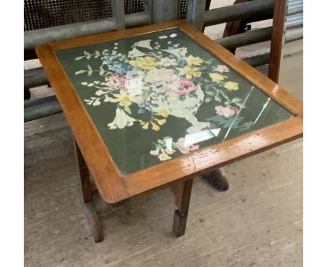 METOMORPHIC TAPESTRY FIRE SCREEN/ OAK FRAMED COFFEE TABLE 29.5" HIGH x 21" WIDE