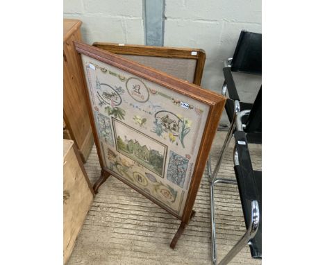 OAK SURROUND FIRE SCREEN WITH WOOLWORK BY LUCY BURROWS 1938