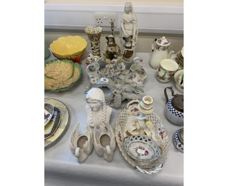 PARIAN FIGURE OF A LADY, BISQUE FIGURES PARIAN FIGURE OF A LADY, 2 BISQUE FIGURES CONTINENTIAL CENTREPIECE, CONTINENTIAL FIGU