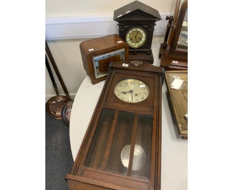 3 CLOCKS 1920S OAK WALL CLOCK, ART DECO MANTLE CLOCK, VICTORIAN MANTLE CLOCK