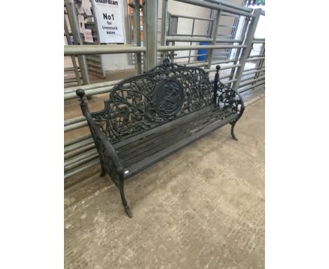CAST IRON 6FT GARDEN BENCH WITH DECORATIVE PIERCED BACK