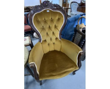 LIGHT 19TH CENTURY BUTTON BACK ARMCHAIR LIGHT 19TH CENTURY VICTORIAN BUTTON BACK ARMCHAIR