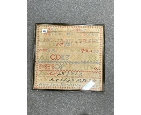 VICTORIAN FRAMED SAMPLER - MARY JANE HENDERSON FRAMED 17" x 18"