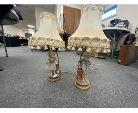 CONTINTENTAL BISQUE TABLE LAMPS PAIR OF CONTINTENTAL BISQUE TABLE LAMPS IN THE SHAPE OF CHILDREN, SOME DAMAGE