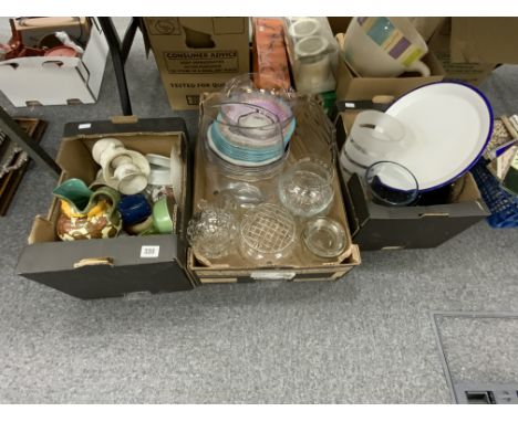 HOLLAND PAINTED JUGS, PAISLEY CHINA, CUT GLASS VASES, ROYAL WORCESTER PLATES ETC , 3 BOXES