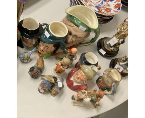 COLLECTION OF HUMMEL FIGURES, ROYAL WORCESTER BIRDS, BESWICK TOBY JUGS ETC