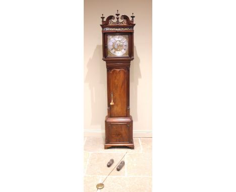 A George III mahogany eight-day longcase clock, signed ' James Butler, Bolton', the twin swan neck and fretwork pediment over