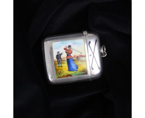 Golf interest - A Victorian silver vesta case, Stokes & Ireland, Birmingham 1894, of rectangular form with hinged cover depic