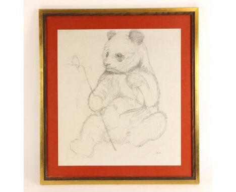 Cecile Curtis (British, contemporary),Portrait of a seated panda,Pencil on paper,Signed lower right,42.5cm x 38cm,Framed and 