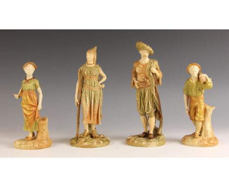 A pair of Royal Worcester blush ivory figures by James Hadley, late 19th century, modelled as a Bringaree Indian lady and gen
