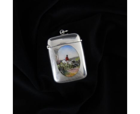 A Victorian silver and enamel vesta case, Rolason Brothers, Birmingham 1897, the rectangular vesta case with oval enamelled d