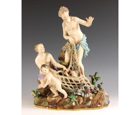 A Meissen porcelain figural group modelled as 'The Capture Of The Infant Triton', late 19th or early 20th century, after the 