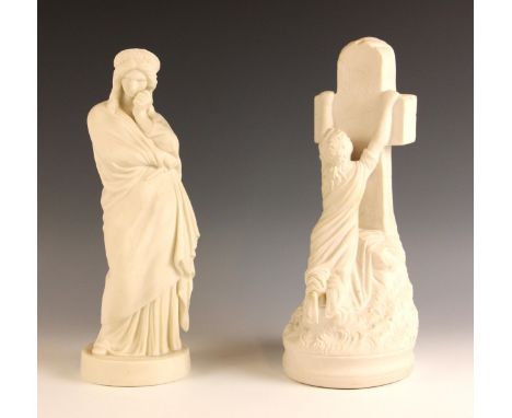 A Parian ware figure of a lady in medieval headdress, believed to be Lady Macbeth, 19th century, indistinct impressed mark ve