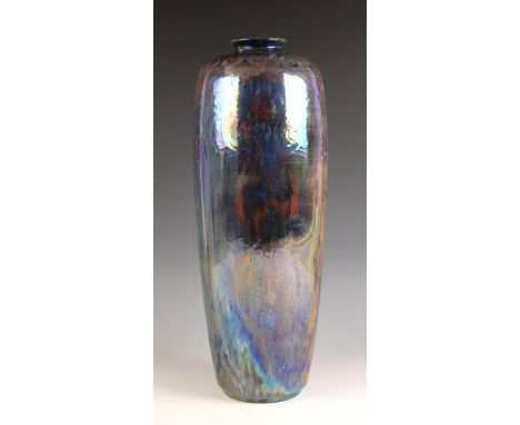A Pilkington's Royal Lancastrian iridescent glazed vase by William Salter Mycock, early 20th century, the tall slender ovoid 