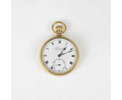 A mid 20th century 9ct open faced H Samuel pocket watch, the circular white enamel dial with Roman numerals and subsidiary di