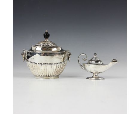 An Edwardian silver tea caddy, Roberts &amp; Belk Ltd, London 1906, the domed fluted cover above conforming body, with lion m