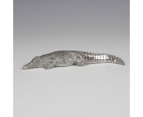 A Patrick Mavros silver model of a crocodile, with realistic detail throughout, stamped with import marks for London 2016, si