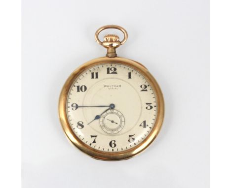 An early 20th century Waltham 'Riverside' 9ct pocket watch, the circular white enamel dial with Arabic numerals and subsidiar