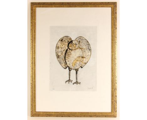 Oreste Dequel (Yugoslavian, 1923-1985),Portrait of an owl,Mixed media on paper,Signed lower right,41cm x 29.5cm,Framed and gl
