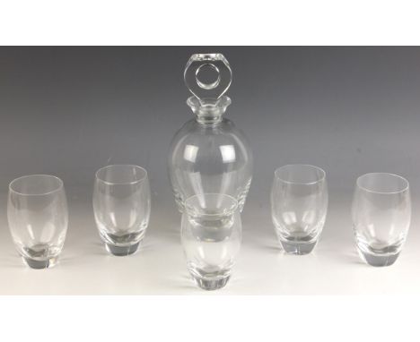 A Lalique ‘Highlands’ decanter and stopper, mid 20th century, of ovoid form with flared neck and lobed base, the stopper with