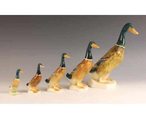 A Beswick mallard drake, model number 902, printed and impressed marks to base, 24.5cm high; with four Beswick graduated mall