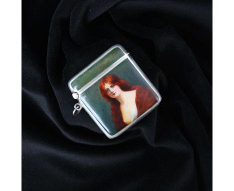 An early 20th century Heinrich Levinger silver and enamel vesta case, import marks for Birmingham 1903, the square vesta case