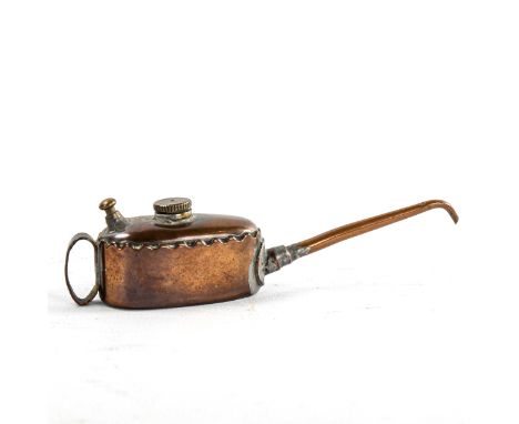 A miniature Vintage copper oil can, possibly for a model stationary engine, length 10cm 