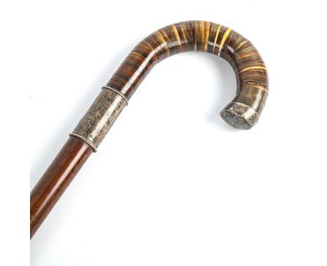 Ex-property of Admiral Sir Percy Noble (1880 - 1955), a hardwood walking stick with sectional horn/composition handle, unmark