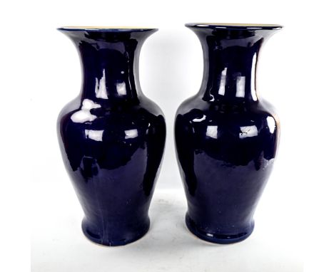 A large pair of cobalt blue ceramic vases, no marks, height 52cm 
