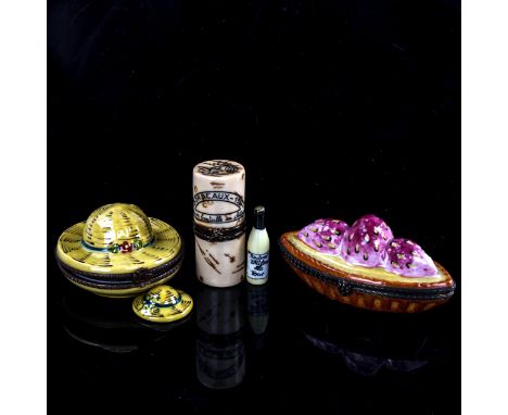 3 Limoges porcelain novelty trinket boxes, largest length 9cm (3)All mid-20th century and all perfect 