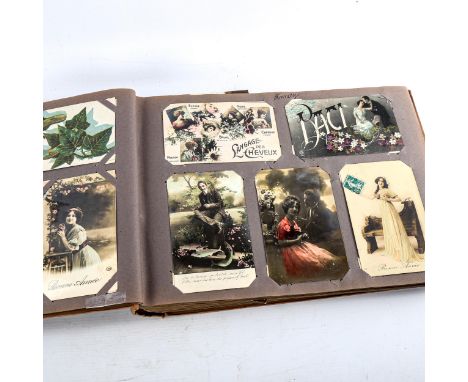 An album of First War Period postcards, including erotic studies 