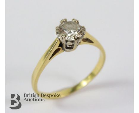 18ct (tested) yellow gold diamond solitaire ring, the ring set with 70 pts of dias, approx 2.49 gms.&nbsp;