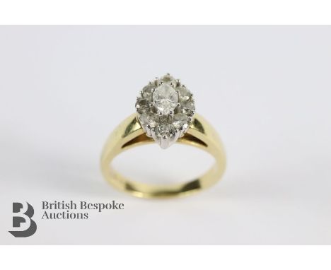 14ct yellow gold marquise-cut diamond ring. The ring set with a central stone approx 7 x 4mm, size N, approx 5.6 gms.&nbsp;&n