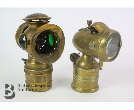 Two antique bicycle motorcycle lamps: a German brass Hassia lamp circa 1920s, approx. h 18cms, together with one other, appro