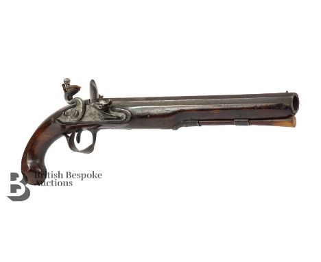 Williams of London 22-bore early flintlock duelling pistol, 26 cms sighted octagonal barrel engraved London, with bolted foli