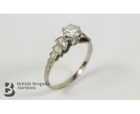 19th century platinum solitaire diamond ring, size O, set with a 50 pt diamond, 2.56 gms.&nbsp;