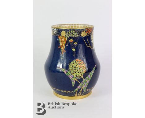 Carlton Ware-Devils Copse design, 1930's Art Deco vase of bulbous form decorated with gilt and enamel stylised flowers and fl