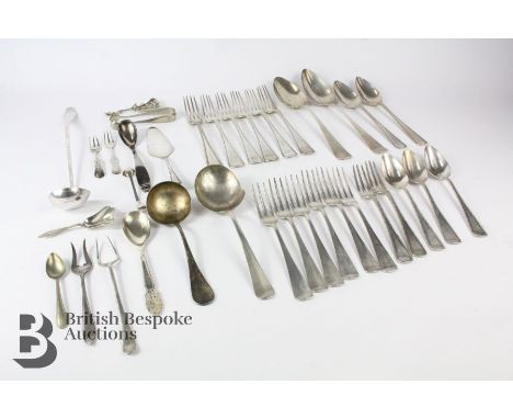 Dutch part silver flat ware, comprising two tablespoons, six large forks, two three-pronged forks and three dessert spoons, d