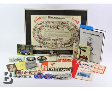 Collection of Rosengarten motoring ephemera, including a Rosengart promotional poster (a game); two English translated worksh