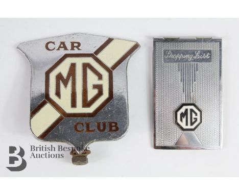 MG Car Club car badge, one of the earliest MG Car Club full member's car badge, plated and MG Brooklands cream cracker colour