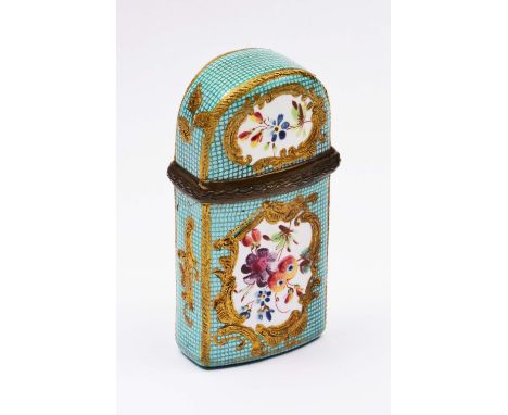 French enamel perfume bottle container of domed shaped form with geometric and painted floral decoration