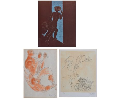 Franco Gentilini (Italian, 1909-1981) Nude with flowers, signed, numbered 87/90, lithograph, 34cm x 28cm, together with a Gla